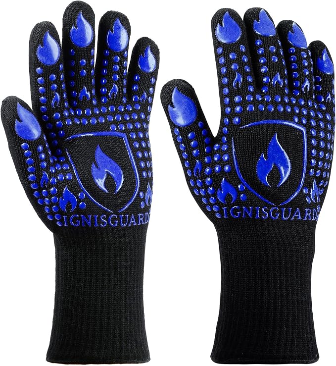 BBQ & Grill Gloves, Oven Gloves, 1472°F Silicone Oven Mitts Heat Resistant by IGNISGUARD