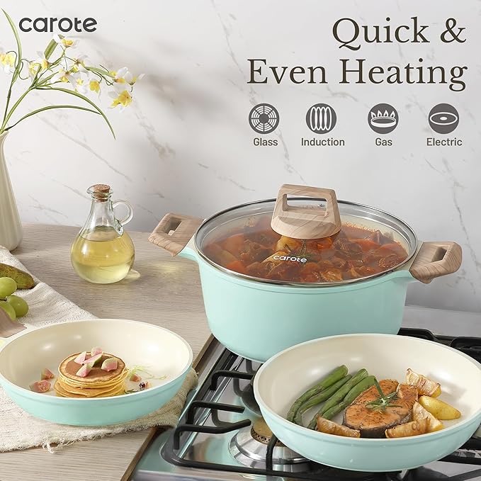 CAROTE 21-Piece Ceramic Pots and Pans Cookware Set, Non Stick Induction Cook - Image 7