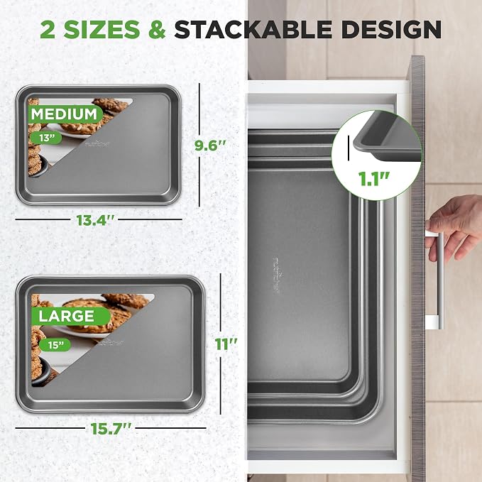 NutriChef 2-Piece Large & Medium Cookie Sheets - Image 3
