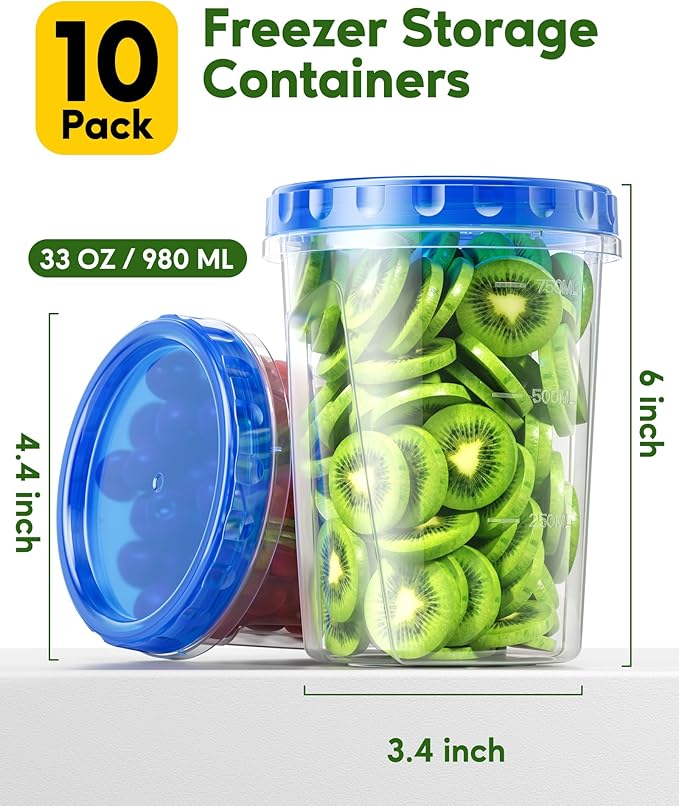 Canfanni 10 Pack-33oz Freezer Storage Containers Set, Plastic Food Storage - Image 2