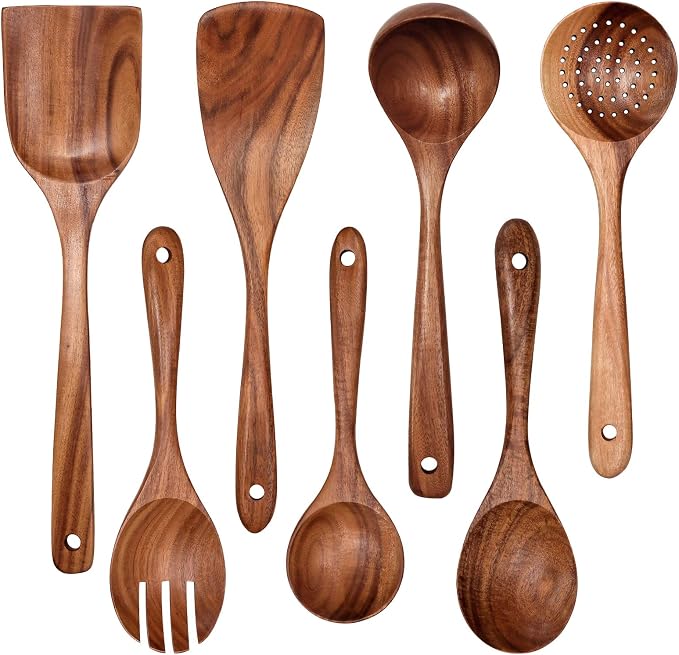 Wooden Non-Stick Kitchen Pan Toolset 7 Pieces Set, Natural Kitchen Utensils by YYLTJR