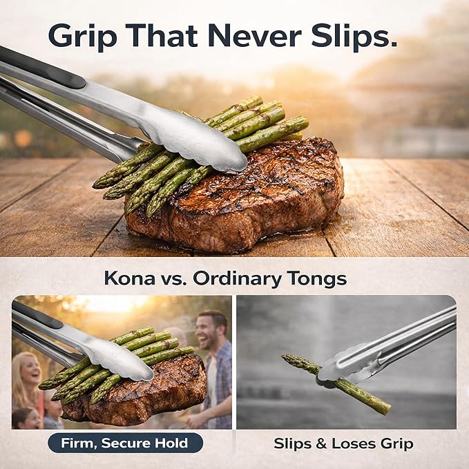 Kona Premium Stainless-Steel Locking Grill Tongs 17 inch, Heavy Duty Tongs - Image 2