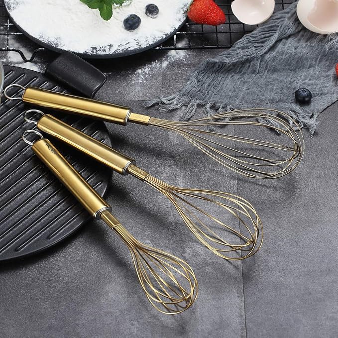 Berglander Gold Whisk Pack of 3 Stainless Steel 8", Titianium Plating Whisks - Image 3