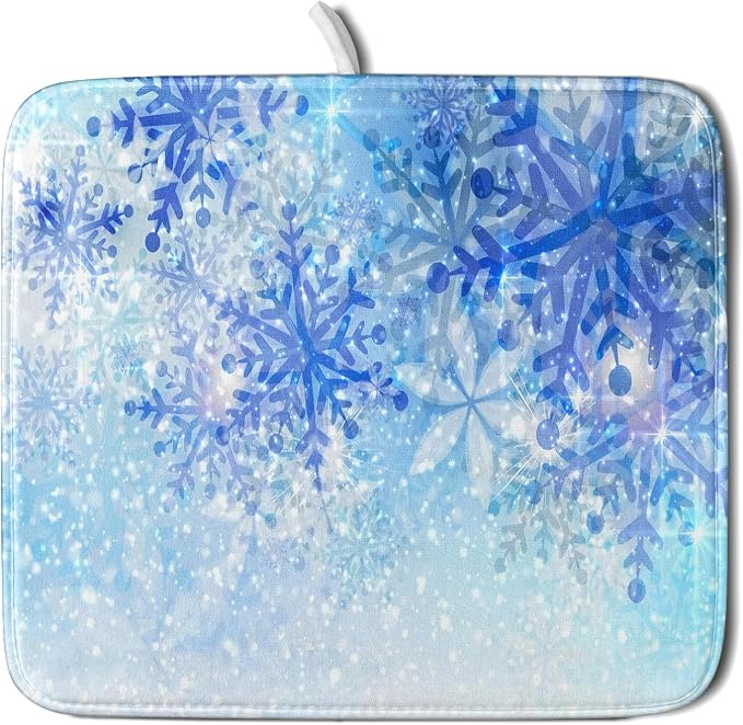 Giwawa 16"x18" Winter Blue Snowflakes Dish Drying Mat Christmas Snow Falling by Giwawa