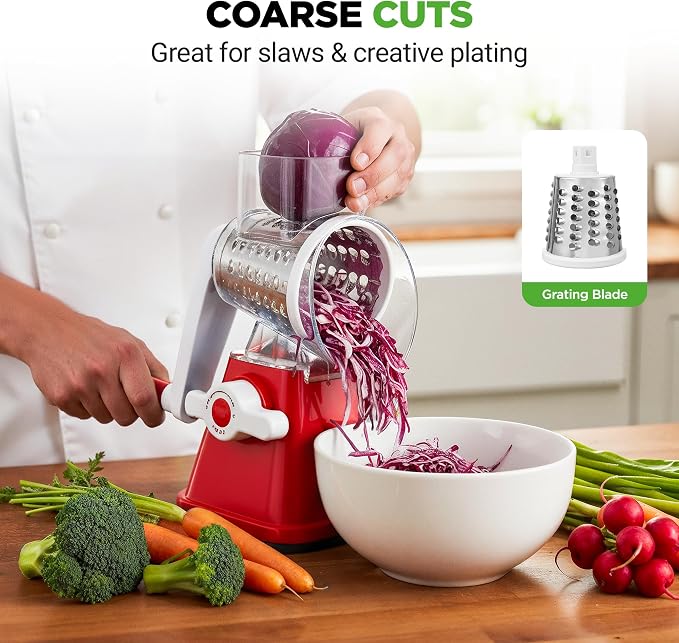 Nutrichef 3 in 1 Cheese Grater & Shredder | Strong Suction Base, Rotary Handle - Image 5