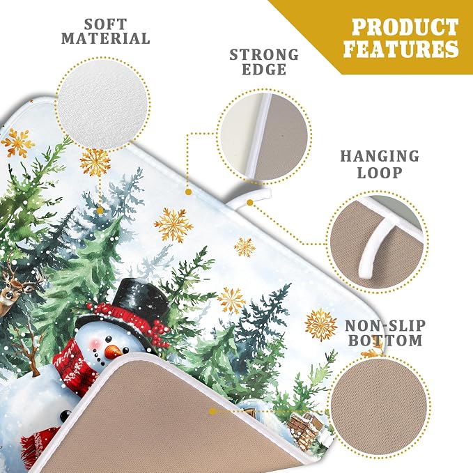 Christmas Kitchen Drying Mat 16 x 18 Inch Winter Snowflake Drying Pad Snowman - Image 4