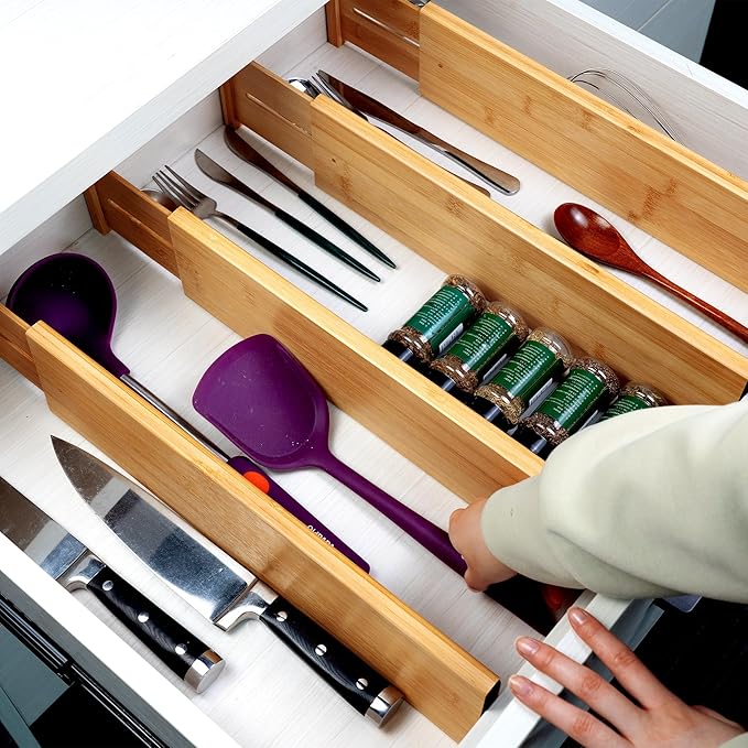 Utoplike Bamboo Drawer Dividers Large, Spring Loaded, Works in Bathroom - Image 5