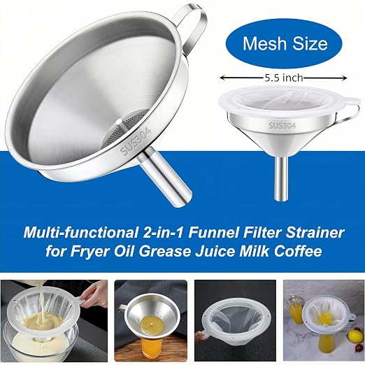 Kitchen Funnel with Strainer and 200 Fine Mesh Filter, 5 Inch Food Grade 18/8 - Image 5