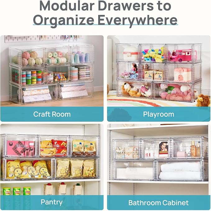 Vtopmart 6 Pack Clear Stackable Storage Bins, Easily Assemble Bathroom - Image 4