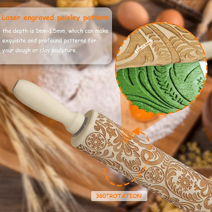 Embossed Wooden Rolling Pin, Embossing Rolling Pin - Image 4