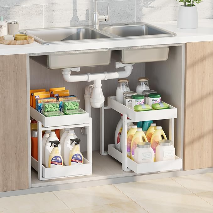 APRTAT 2 Pack Under Sink Organizer, Bamboo Wooden 2-Tier Pull-Out Storage by HEALTHYYOU