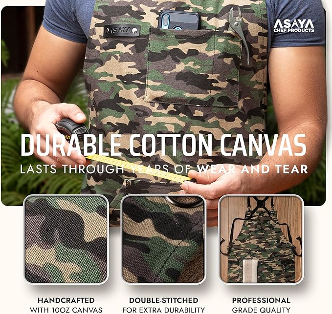 Asaya Chef and BBQ Apron with Bottle Opener and Hand Towel - 10oz Cotton Canvas - Image 3