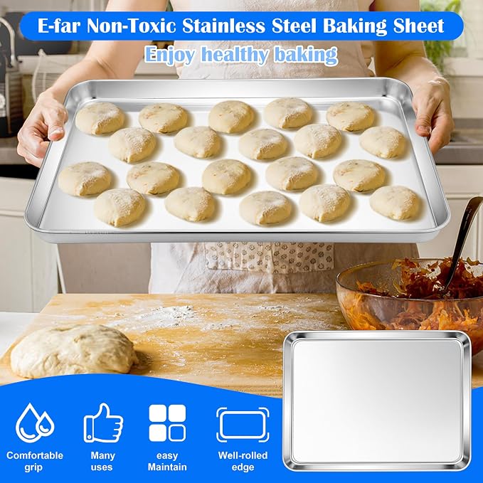 E-far Large Baking Sheets, 20”x14” Stainless Steel Cookie Sheet Pans - Image 7
