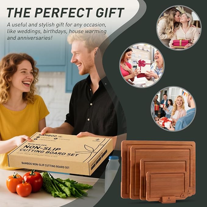 Bamboo Cutting Board Set Non Slip Feet - Image 8
