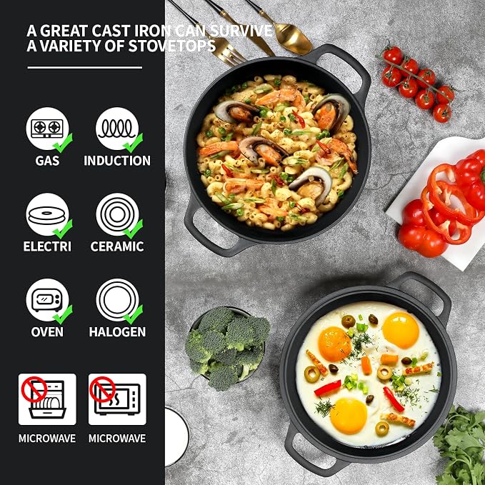EDGING CASTING 2-in-1 Pre-Seasoned Cast Iron Dutch Oven Pot - Image 4