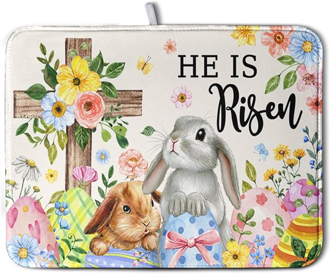 He is Risen Easter Dish Drying Mat by Kwlegh