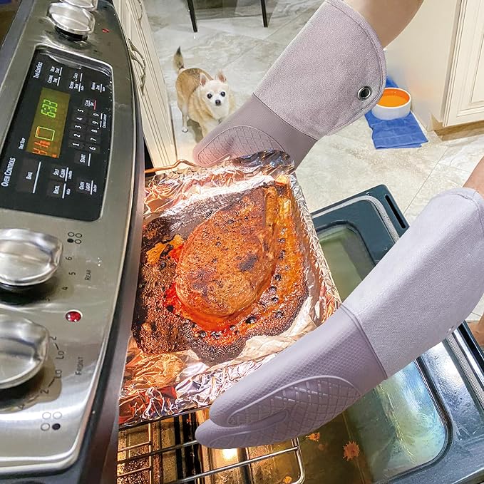 Professional Microwave Silicone Oven Mitts one Pair, Kitchen Mitten Set - Image 4