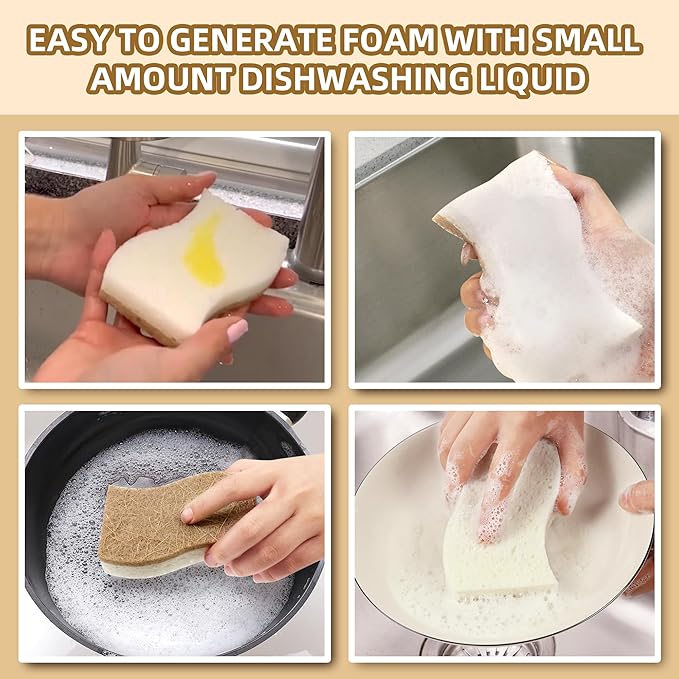 18 Pack Natural Kitchen Sponges, Biodegradable & Compostable | Non-Scratch - Image 5