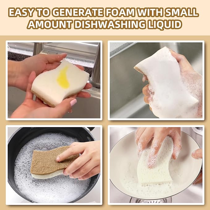 Natural Kitchen Sponges, Biodegradable & Compostable | Non-Scratch Cellulose - Image 4