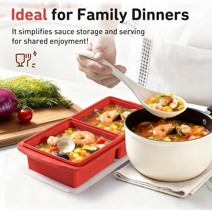 Silicone Freezer Tray with Lid Soup Freezer Container Molds with Steel - Image 8