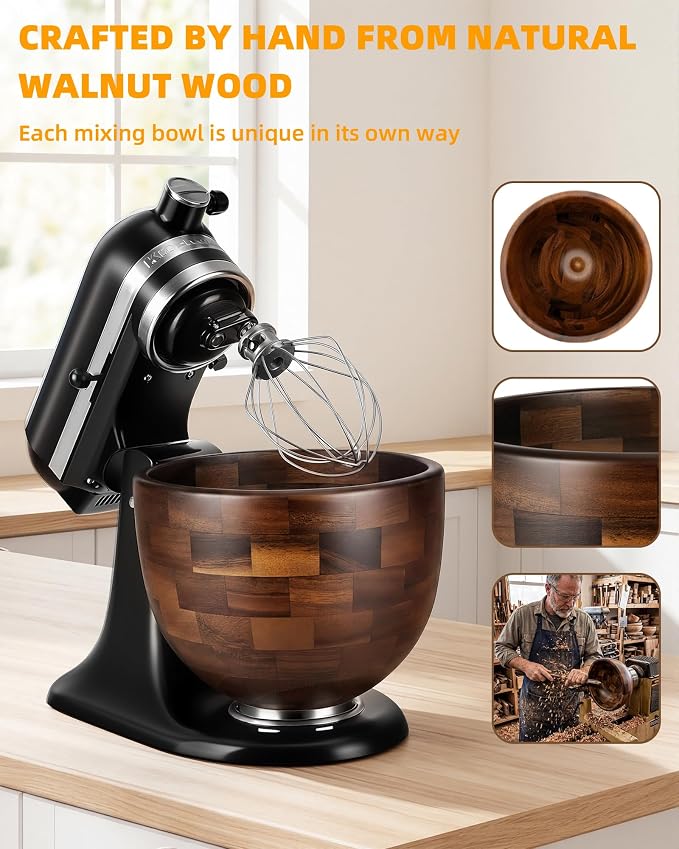 Premium Walnut Wood Mixing Bowl, Compatible - Image 2