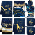 Leinuosen 8 Pcs Blue Marble Kitchen Decor Dish Towels and Oven Mitts Sets Pot by Leinuosen
