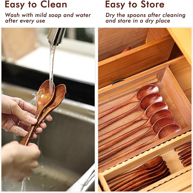 6pcs 9in Wooden Spoons, Soup Spoons Set, Long Handle Wooden Utensils - Image 6