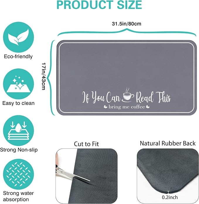 Coffee Bar Mat for Countertops 31.5inx17in, Absorbent Hide Stain Anti-Slip Cafe - Image 5