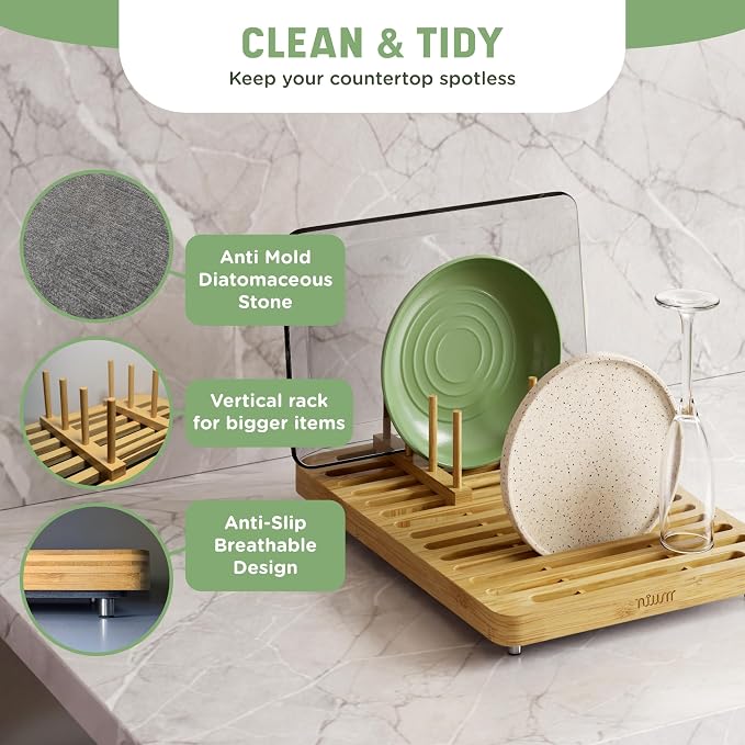 NIUM Stone Drying Mat for Kitchen Counter & Bamboo Rack - Image 2