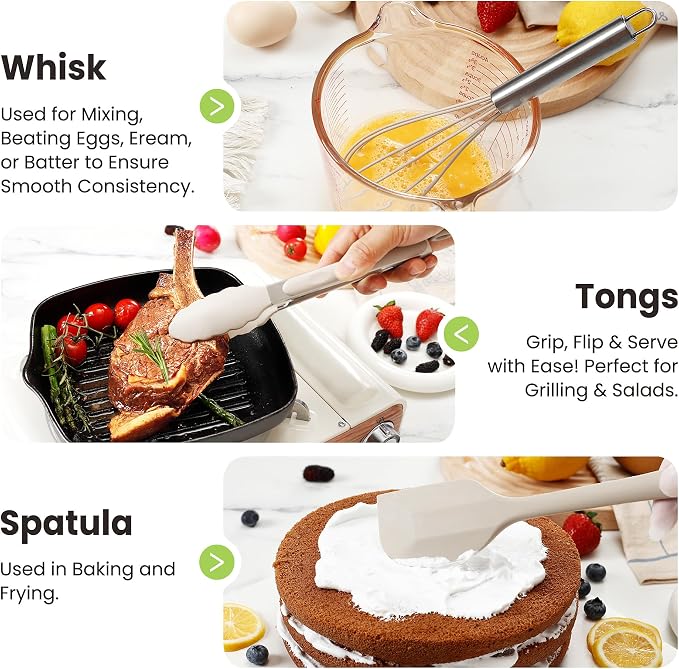 Cooking Utensils Set, 446°F Heat Resistant Food Grade Spatula Set, BPA Free - Image 4