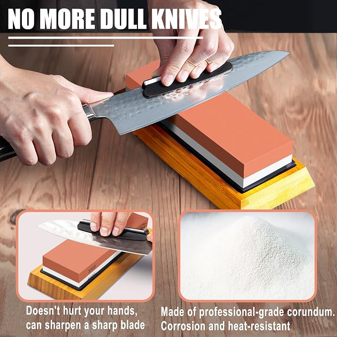 HMPLL Knife Sharpening Stone Set, Professional Whetstone 4 Side Grit 400/1000 - Image 5