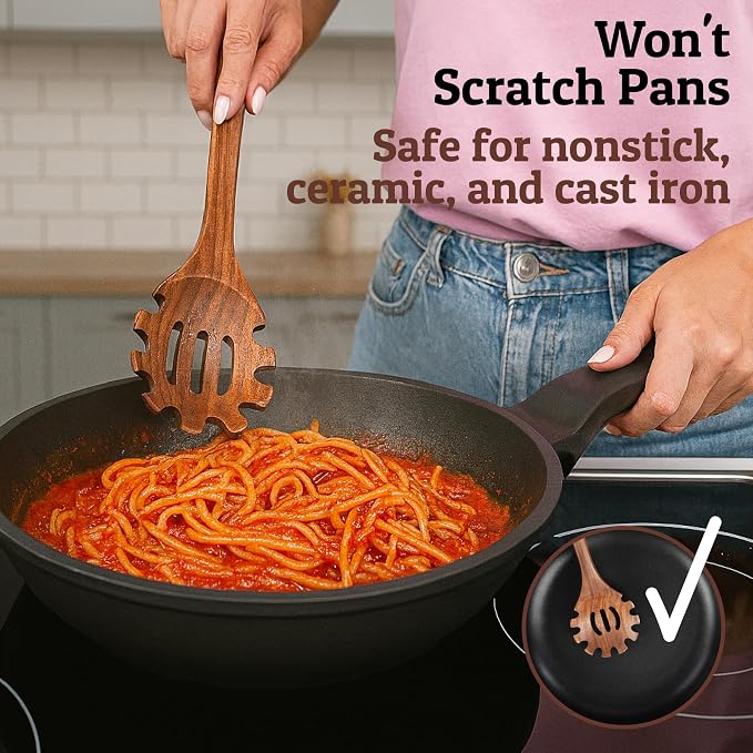 PriorityChef Premium Wooden Pasta Spoon - Image 2