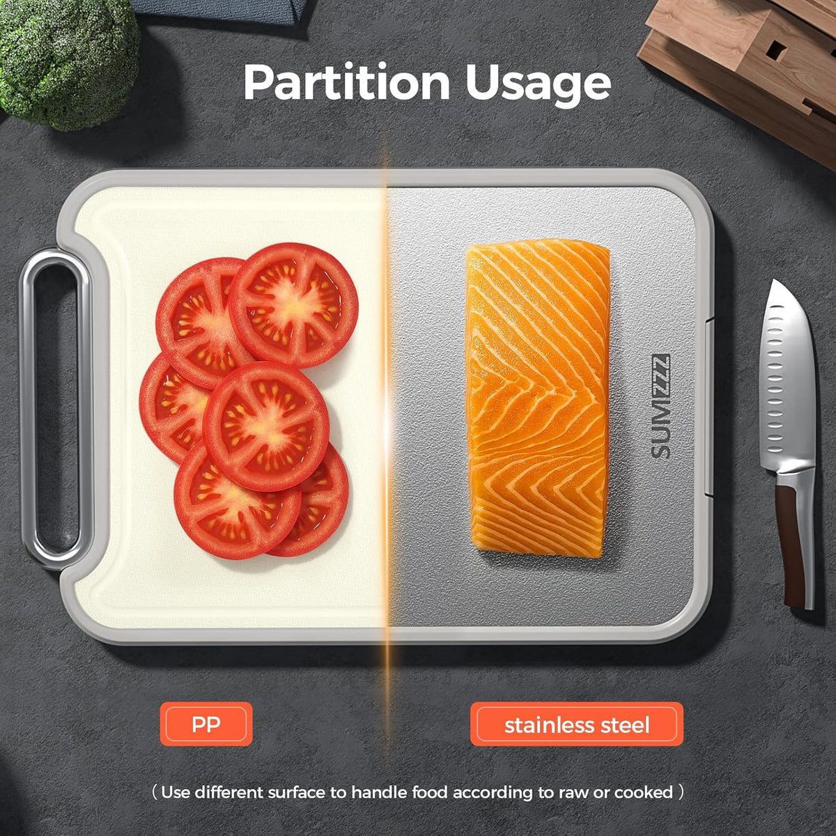 Stainless Steel Cutting Board, Double-Sided 304 Steel & PP, 16" x 11"