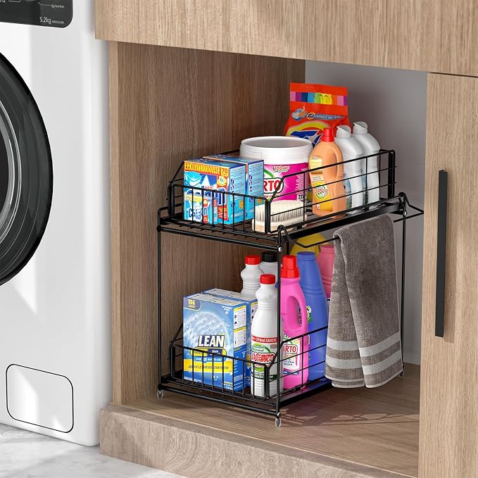 SUEH DESIGN Under Sink Organizers and Storage, 2 Tier Metal Under Sink Storage - Image 6