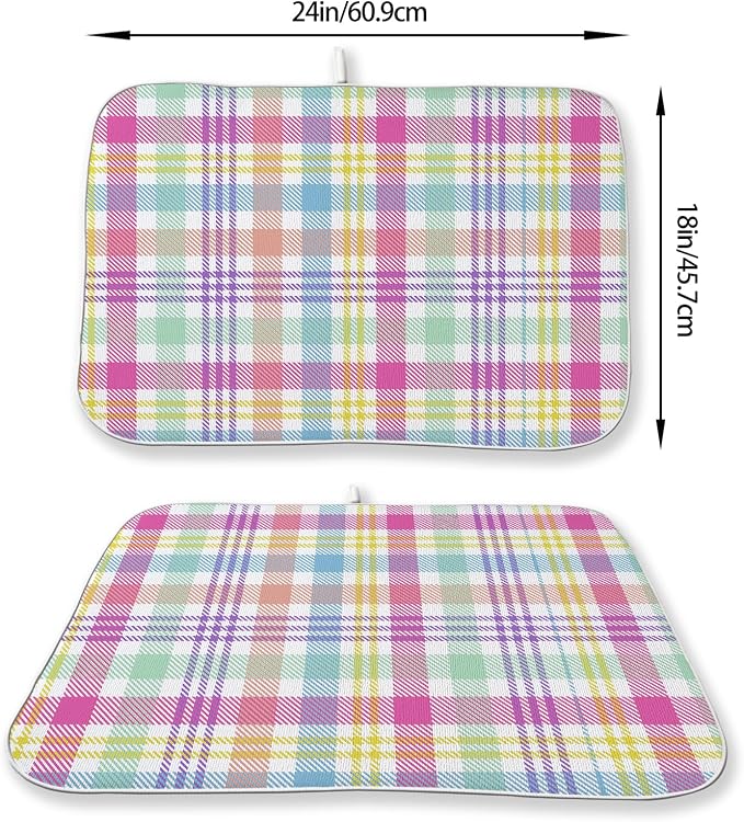 Easter Checkered Dish Drying Mat 18x24 Inch Colorful Buffalo Plaid Drying Mat - Image 2