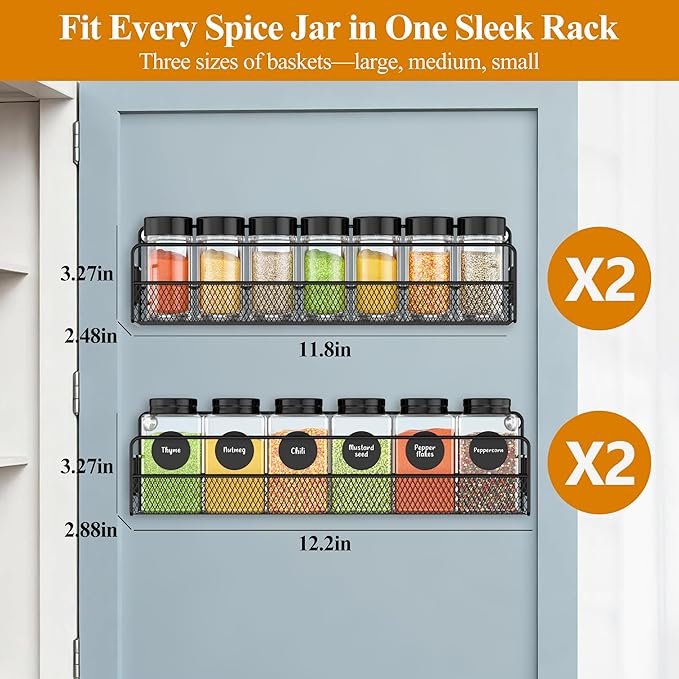 Wall Mounted Spice Rack Organizer, Pantry Door Organizer & Hanging Storage - Image 2