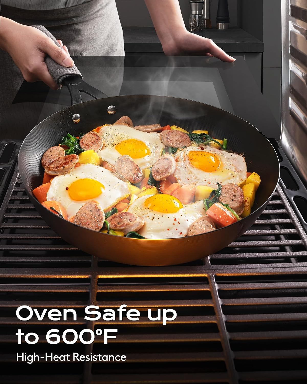 Carbon Steel Pan, 12 Inch Nonstick Frying Pan Skillet with Lid
