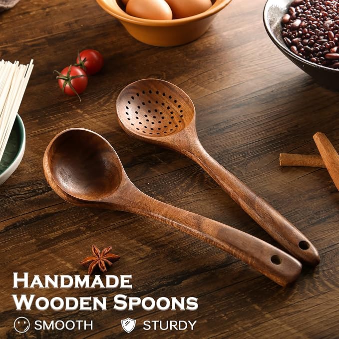 Wooden Spoons for Cooking 7Pcs Natural Acacia Wooden Utensils Set, Wooden Spoon - Image 6