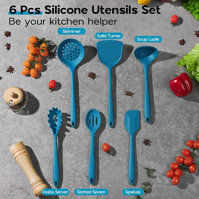 Onader Silicone Cooking Kitchen Utensils Set of 6, Non Toxic & Dishwasher Safe - Image 2