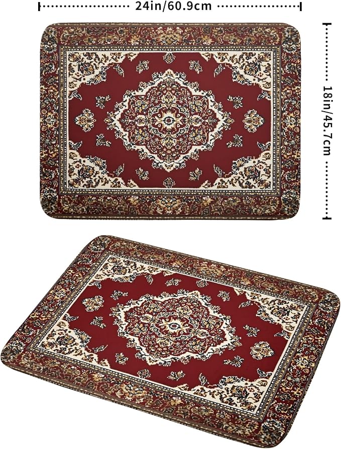 Giwawa Vintage Boho Dish Drying Mat Antique Tribal Rustic Red Floral Dish - Image 2
