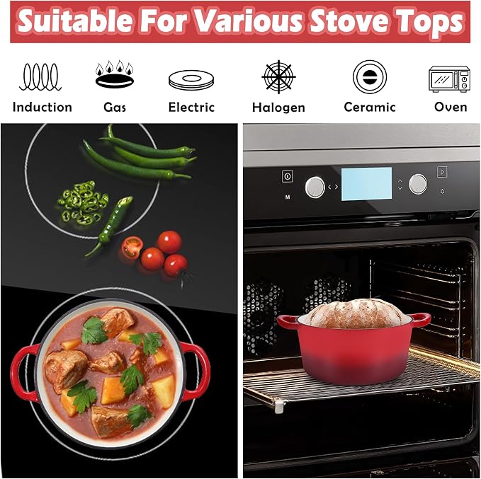 TeamFar 3qt Dutch Oven, Small Enameled Cast Iron Dutch Oven Pot - Image 5