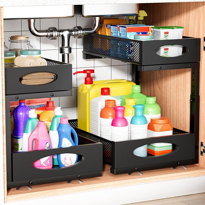 Under Sink Organizer, 2 Packs 2 Tier Under Sink Organizers and Storage by FAMIDGE