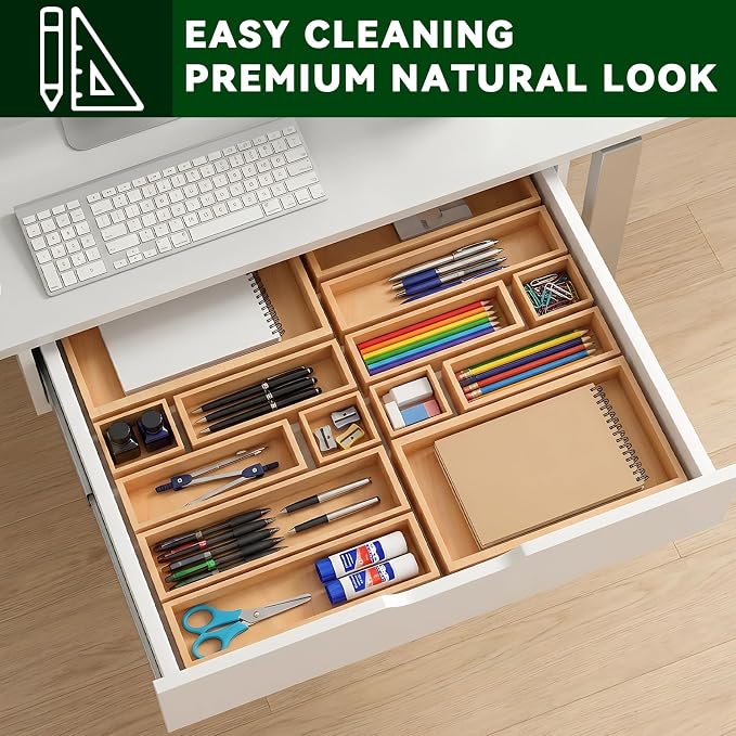 Bamboo Drawer Organizer 14 Pcs for Kitchen Multi-purpose Storage Dividers for - Image 8