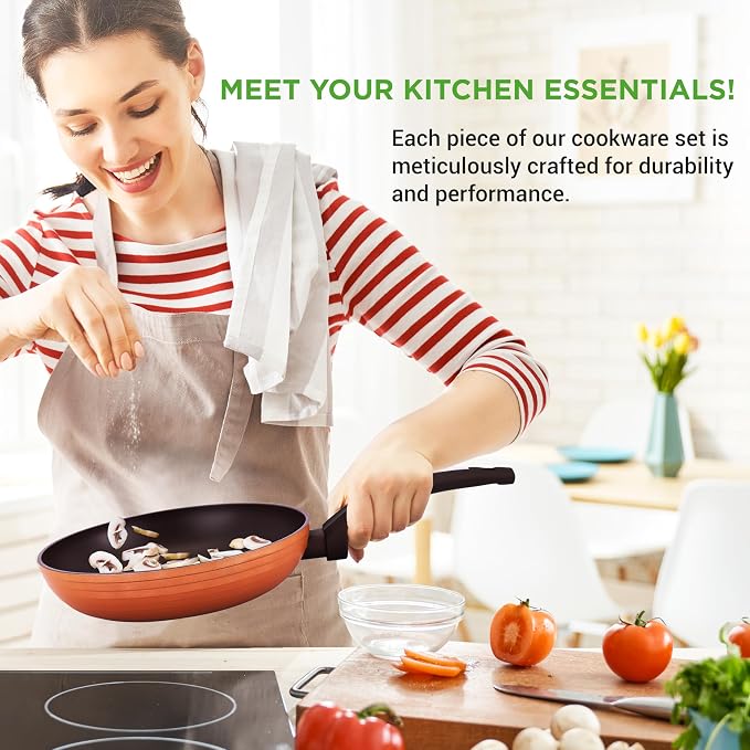 NutriChef Professional 12-Piece Brown Nonstick Cookware - Image 6