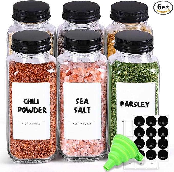 ComSaf Large Spice Jars, Empty Spice Containers and Square Spice Bottles by ComSaf