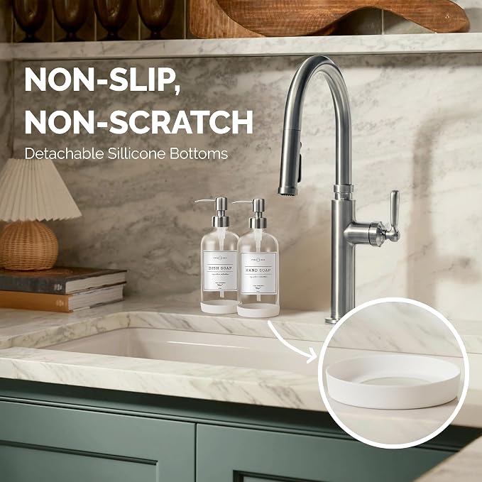 Vine Creations Clear Glass Soap Dispenser, 2 Pack Kitchen Soap Dispenser Set - Image 3