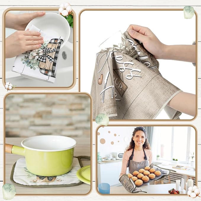 Fourluoo 10 Pcs Flower Basket Farmhouse Kitchen Decor Set Dish Towels Kitchen - Image 6