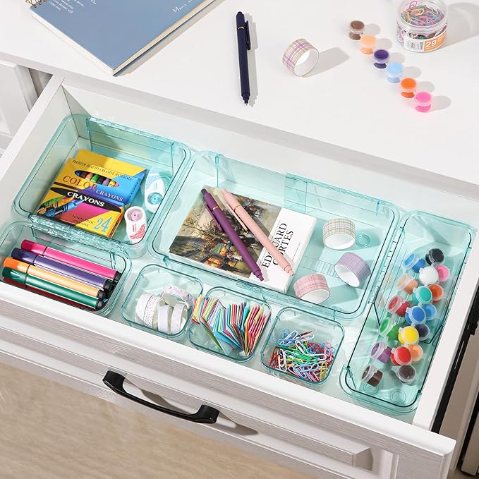 20 Pcs Clear Drawer Organizer, Adjustable Drawer Storage Box, 3-Size Desk - Image 5