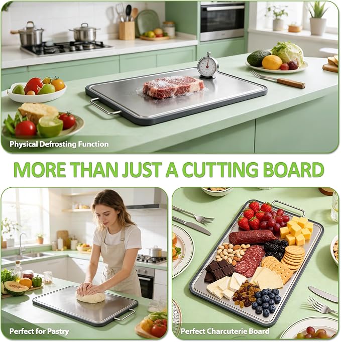 Stainless Steel Cutting Board for Kitchen, Double Sided Defrosting Tray - Image 7
