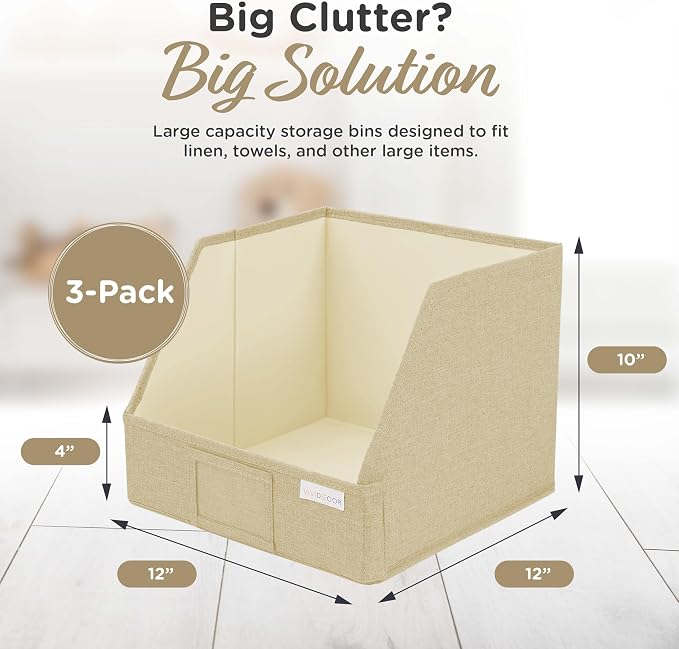 VIVIDECOR Open Front Closet Storage Bins 12x12x10 – Trapezoid Shelf Organizer - Image 4